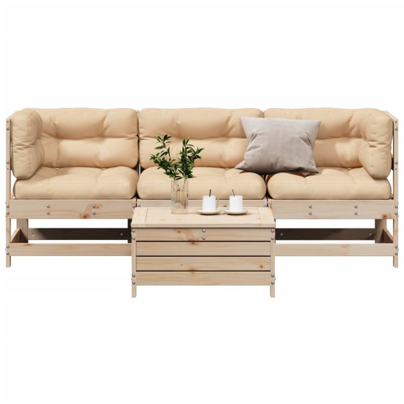 vidaXL Juego de muebles de jardín 4 pzas y cojines madera maciza pino vidaXL Juego de muebles de jardín 4 pzas y cojines madera maciza pino