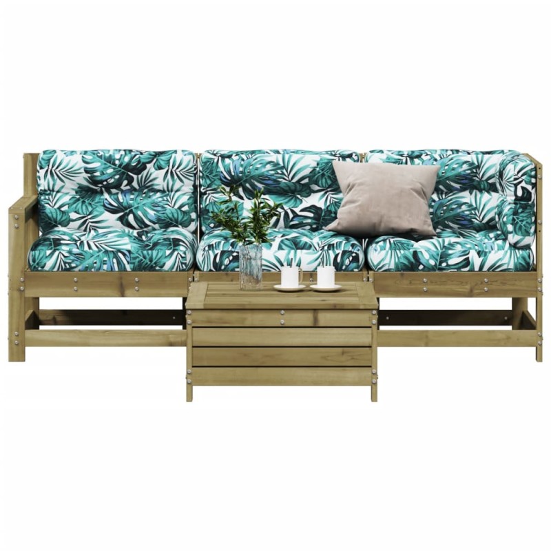 vidaXL Juego de muebles jardín 4 pzas y cojines madera pino impregnada vidaXL Juego de muebles jardín 4 pzas y cojines madera pino impregnada