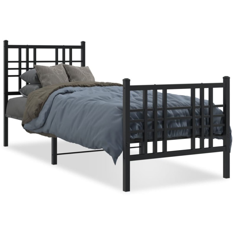 vidaXL Estructura de cama con cabecero y estribo metal negro 80x200 cm