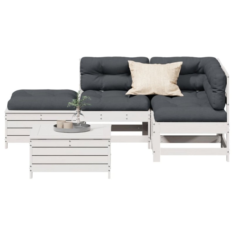 vidaXL Set muebles jardín 5 pzas con cojines madera maciza pino blanco vidaXL Set muebles jardín 5 pzas con cojines madera maciza pino blanco