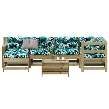 vidaXL Juego de muebles jardín 7 pzas y cojines madera pino impregnada