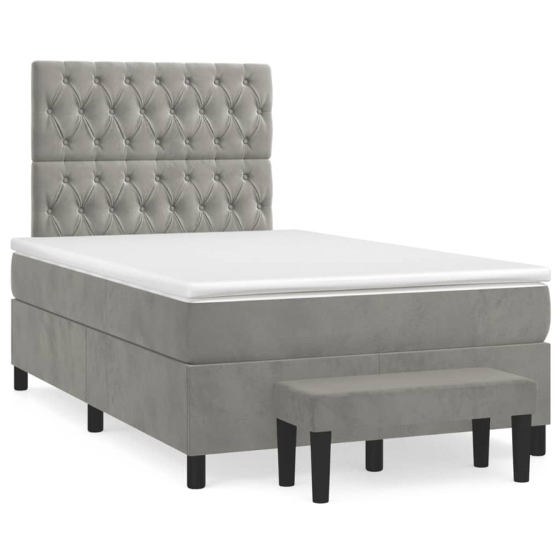 vidaXL Cama box spring con colchón terciopelo gris claro 120x190 cm vidaXL Cama box spring con colchón terciopelo gris claro 120x190 cm