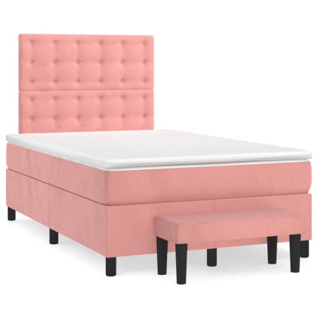 vidaXL Cama box spring con colchón terciopelo rosa 120x190 cm