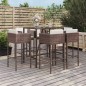 vidaXL Mesa y taburetes altos jardín 7 pzas y cojines ratán PE marrón vidaXL Mesa y taburetes altos jardín 7 pzas y cojines ratán PE marrón