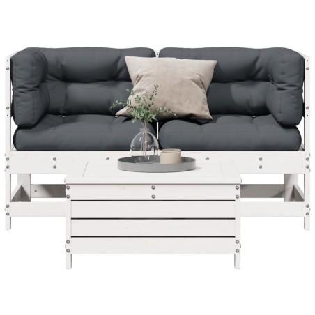 vidaXL Set de muebles de jardín 3 pzas con cojines madera pino blanco