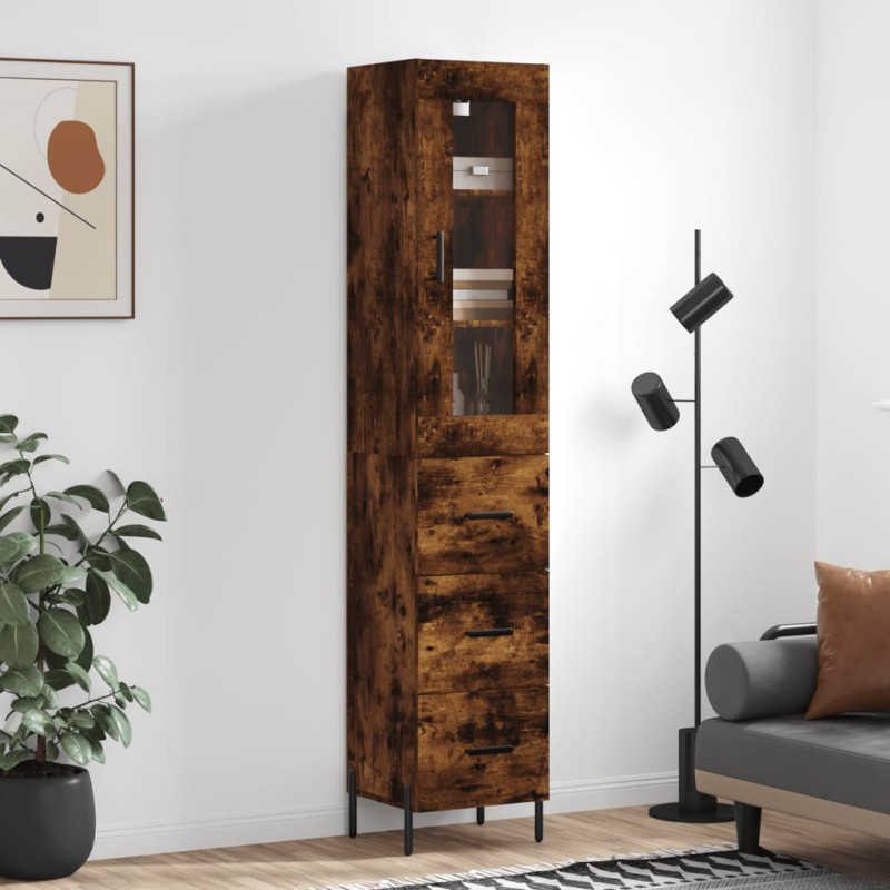vidaXL Aparador de madera contrachapada roble ahumado 34,5x34x180 cm vidaXL Aparador de madera contrachapada roble ahumado 34,5x34x180 cm
