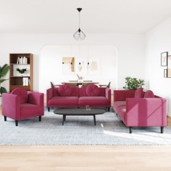 vidaXL Juego de sofás con cojines 3 piezas terciopelo rojo tinto
