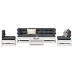 vidaXL Set muebles jardín 6 pzas con cojines madera maciza pino blanco