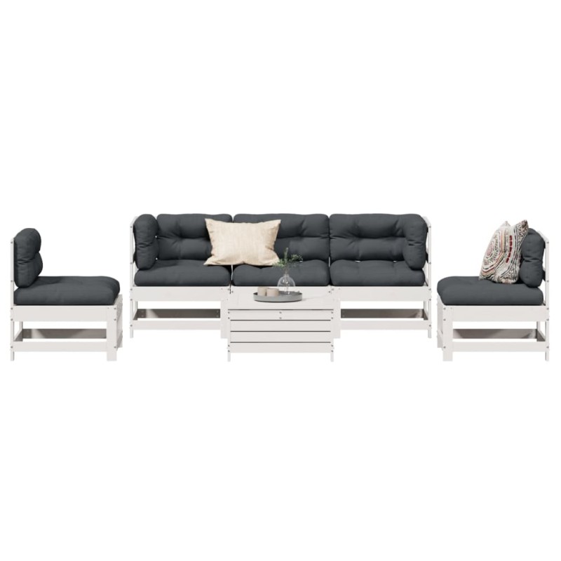 vidaXL Set muebles jardín 6 pzas con cojines madera maciza pino blanco vidaXL Set muebles jardín 6 pzas con cojines madera maciza pino blanco