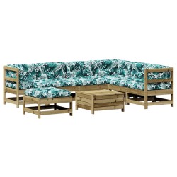 vidaXL Juego de muebles jardín 8 pzas y cojines madera pino impregnada