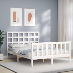 vidaXL Estructura de cama con cabecero madera maciza blanco 120x200 cm