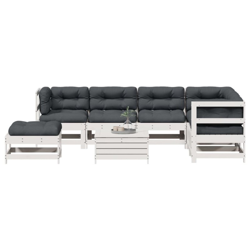 vidaXL Set muebles jardín con cojines 8 pzas madera maciza pino blanco vidaXL Set muebles jardín con cojines 8 pzas madera maciza pino blanco