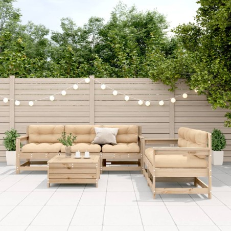 vidaXL Juego de muebles de jardín 6 pzas y cojines madera maciza pino