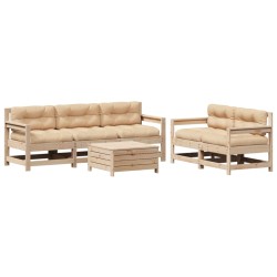 vidaXL Juego de muebles de jardín 6 pzas y cojines madera maciza pino