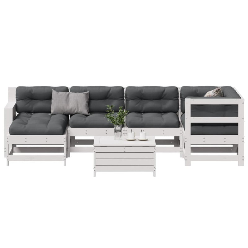 vidaXL Set muebles jardín 7 pzas con cojines madera maciza pino blanco vidaXL Set muebles jardín 7 pzas con cojines madera maciza pino blanco