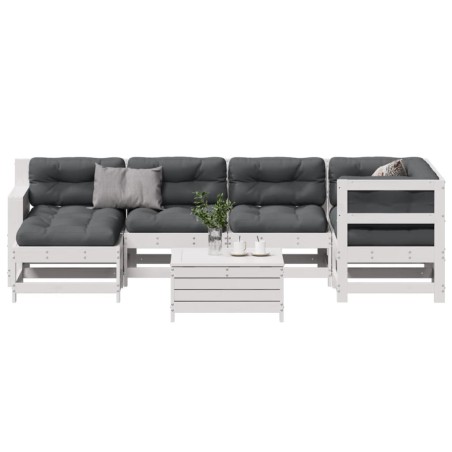 vidaXL Set muebles jardín 7 pzas con cojines madera maciza pino blanco