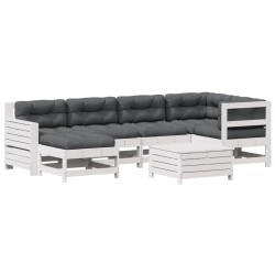 vidaXL Set muebles jardín 7 pzas con cojines madera maciza pino blanco