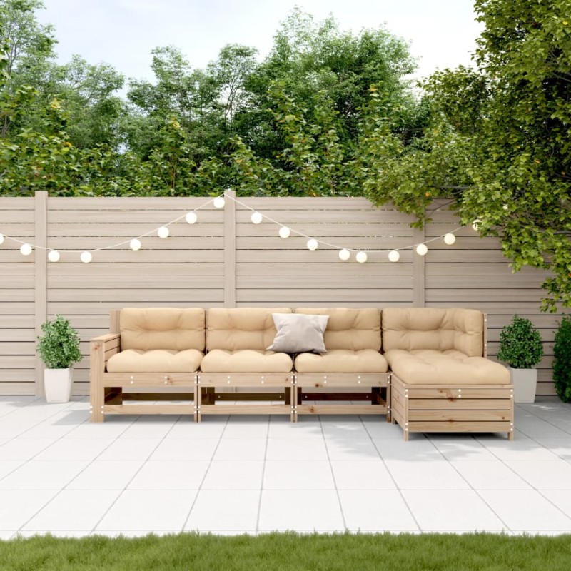 vidaXL Juego de muebles de jardín 5 pzas y cojines madera maciza pino vidaXL Juego de muebles de jardín 5 pzas y cojines madera maciza pino