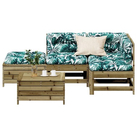 vidaXL Juego de muebles jardín 5 pzas y cojines madera pino impregnada