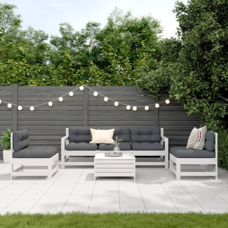 vidaXL Set muebles jardín 6 pzas con cojines madera maciza pino blanco