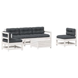vidaXL Set muebles jardín 6 pzas con cojines madera maciza pino blanco