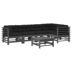 vidaXL Juego de muebles de jardín 6 pzas y cojines madera maciza gris