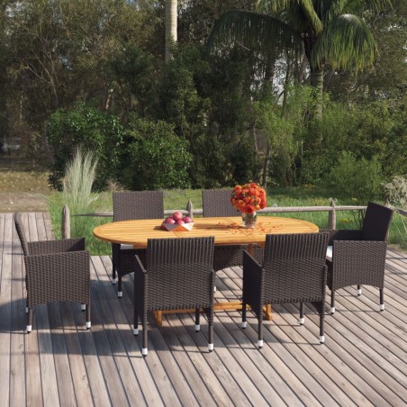 vidaXL Juego de comedor para jardín 7 piezas con cojines marrón