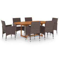 vidaXL Juego de comedor para jardín 7 piezas con cojines marrón