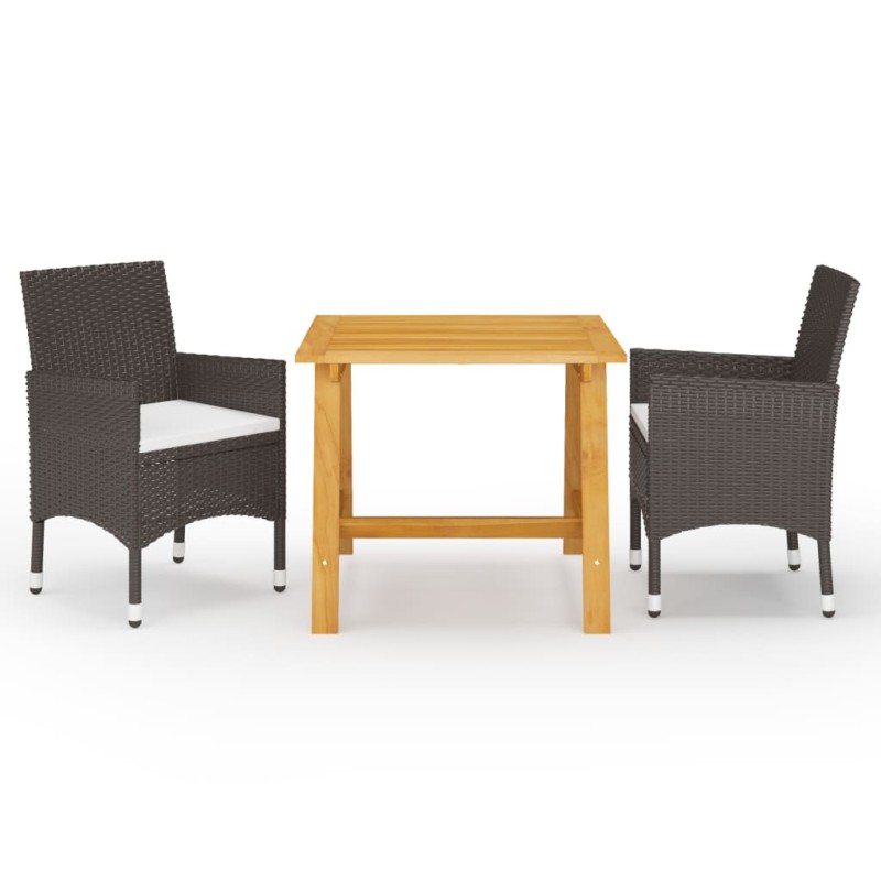 vidaXL Juego de comedor de jardín 3 piezas con cojines marrón vidaXL Juego de comedor de jardín 3 piezas con cojines marrón