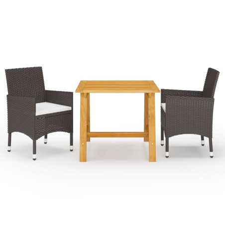 vidaXL Juego de comedor de jardín 3 piezas con cojines marrón