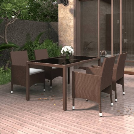 vidaXL Set de comedor de jardín 5 pzas ratán PE vidrio templado marrón