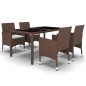 vidaXL Set de comedor de jardín 5 pzas ratán PE vidrio templado marrón vidaXL Set de comedor de jardín 5 pzas ratán PE vidrio templado marrón