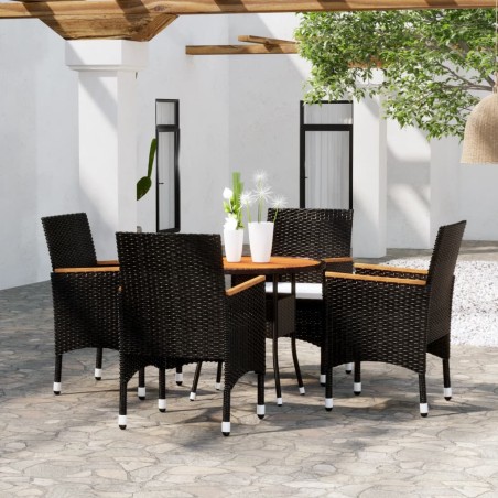 vidaXL Set de bistró jardín 5 pzas ratán sintético madera maciza negro