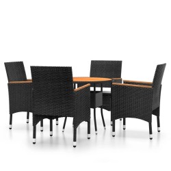 vidaXL Set de bistró jardín 5 pzas ratán sintético madera maciza negro