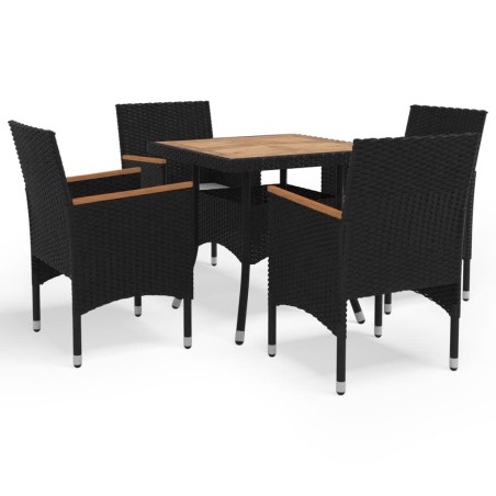 vidaXL Juego comedor jardín 5 pzas ratán sintético madera maciza negro