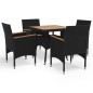 vidaXL Juego comedor jardín 5 pzas ratán sintético madera maciza negro vidaXL Juego comedor jardín 5 pzas ratán sintético madera maciza negro