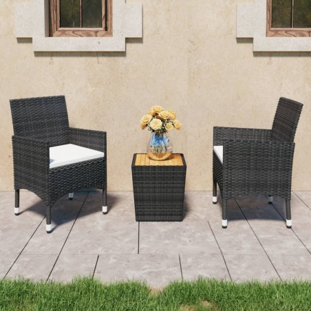 vidaXL Set de bistró jardín 3 pzas ratán sintético madera maciza negro