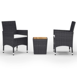 vidaXL Set de bistró jardín 3 pzas ratán sintético madera maciza negro
