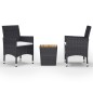 vidaXL Set de bistró jardín 3 pzas ratán sintético madera maciza negro vidaXL Set de bistró jardín 3 pzas ratán sintético madera maciza negro