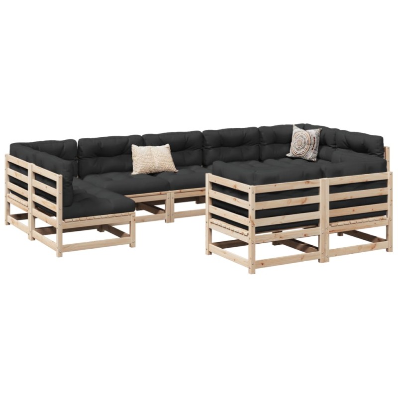 vidaXL Juego de sofás de jardín 9 pzas con cojines madera maciza pino vidaXL Juego de sofás de jardín 9 pzas con cojines madera maciza pino