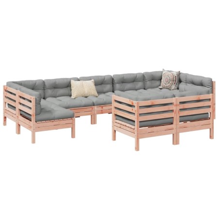 vidaXL Set de sofás jardín 9 pzas con cojines madera de abeto Douglas