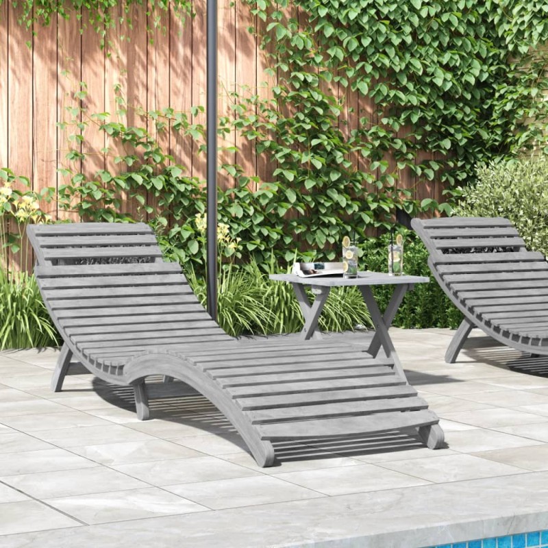 vidaXL Tumbona con mesita madera maciza de acacia gris vidaXL Tumbona con mesita madera maciza de acacia gris