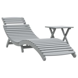 vidaXL Tumbona con mesita madera maciza de acacia gris
