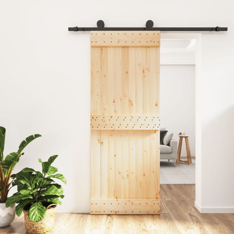 vidaXL Puerta corredera con herrajes madera maciza de pino 80x210 cm vidaXL Puerta corredera con herrajes madera maciza de pino 80x210 cm