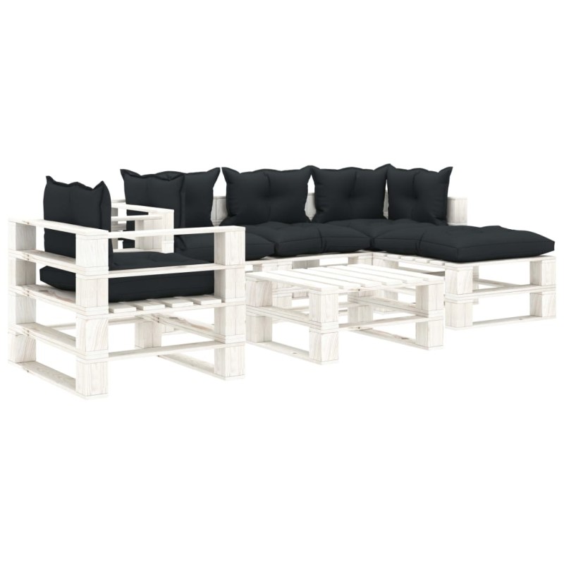 vidaXL Muebles de palés de jardín 6 pzas madera cojines gris antracita vidaXL Muebles de palés de jardín 6 pzas madera cojines gris antracita