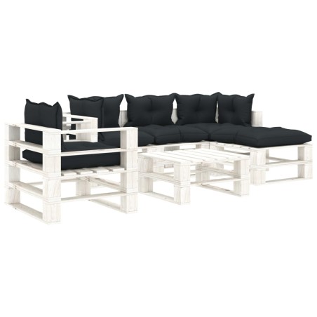 vidaXL Muebles de palés de jardín 6 pzas madera cojines gris antracita