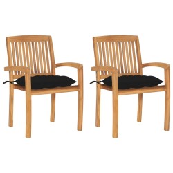 vidaXL Sillas de jardín 2 uds con cojines madera maciza de teca negro