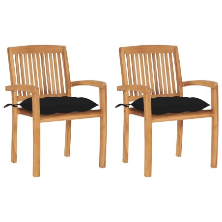 vidaXL Sillas de jardín 2 uds con cojines madera maciza de teca negro