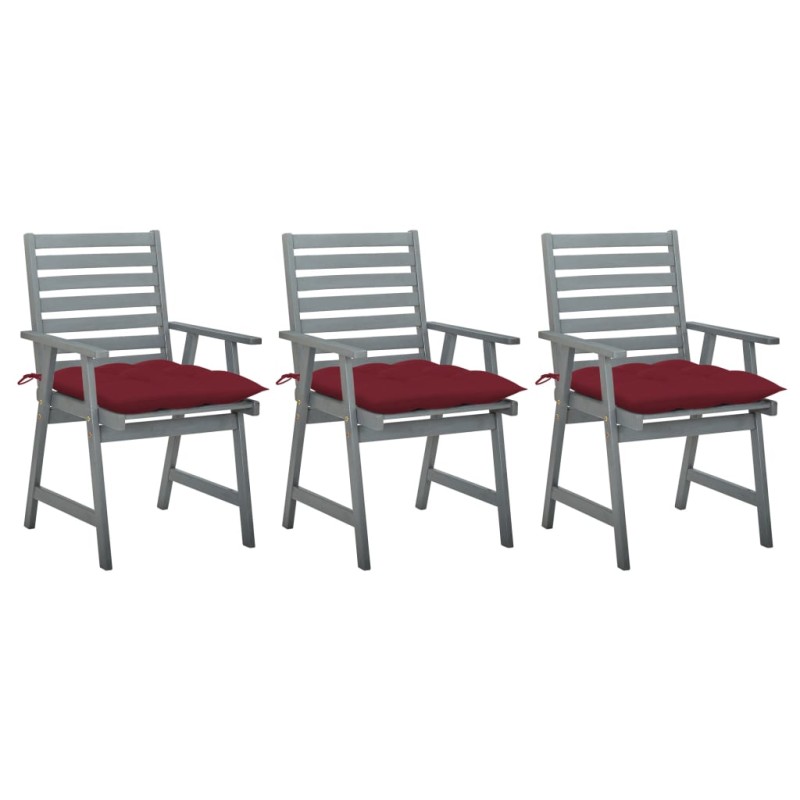 vidaXL Sillas comedor de jardín 3 uds madera maciza acacia y cojines vidaXL Sillas comedor de jardín 3 uds madera maciza acacia y cojines