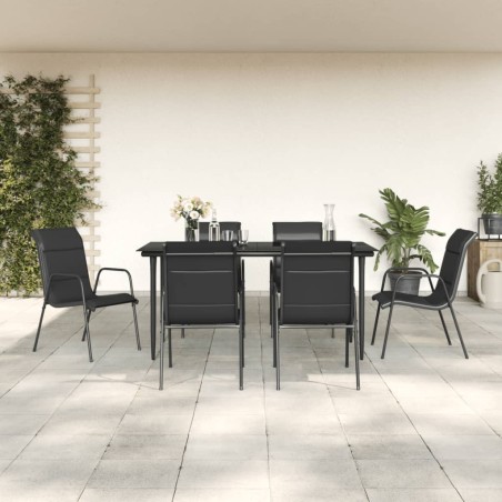 vidaXL Juego de comedor para jardín 7 piezas acero y textilene negro